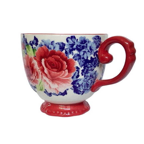 Pioneer Woman Red & Blue Floral  Rose Mug - Picture 2 of 7